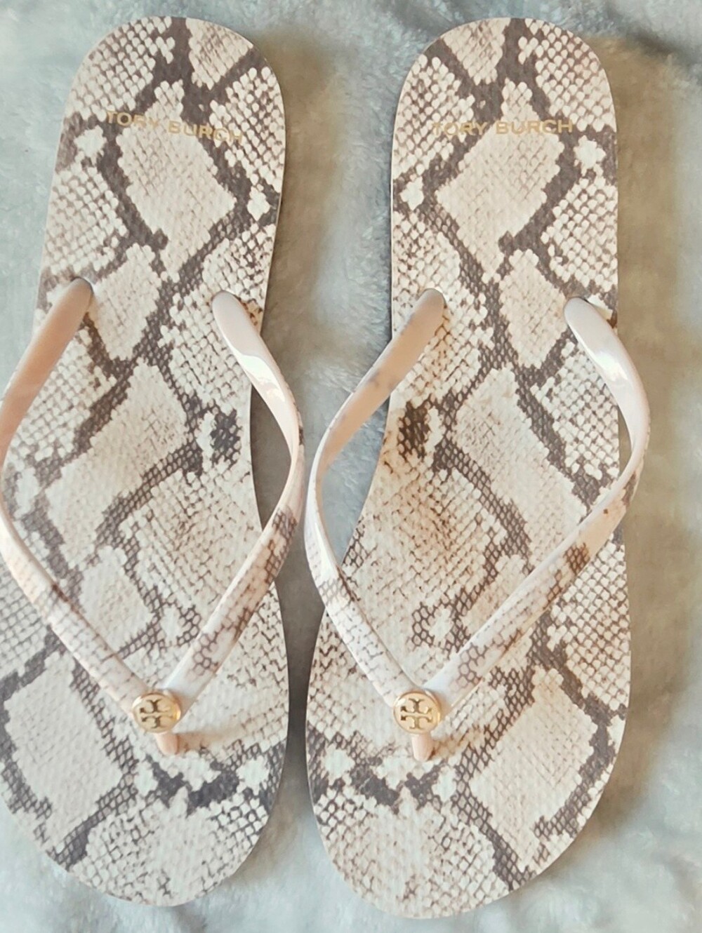 Tory Burch Women's Snake-Print Flip Flops in Light Beige
